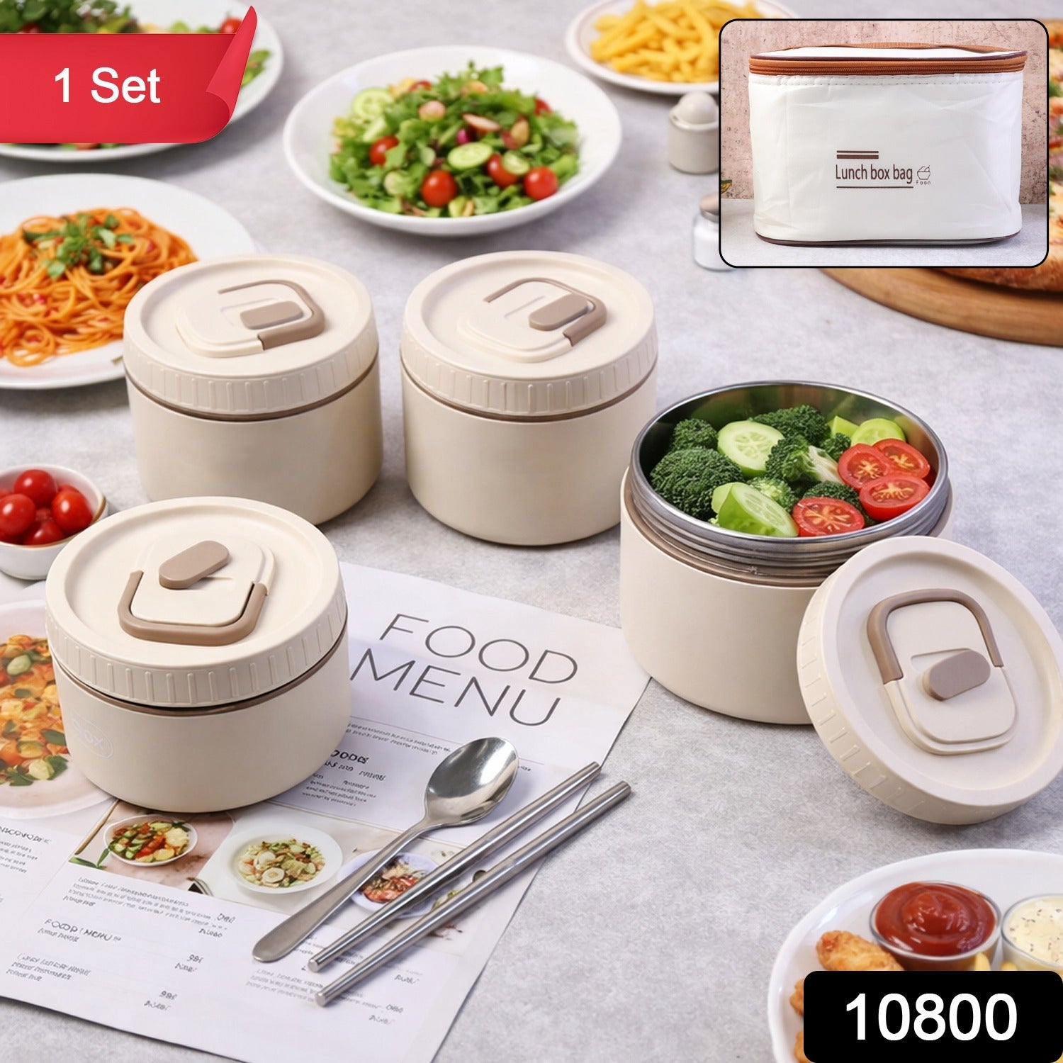 Bento Style Lunch Box Set with Multiple Containers & Carry Bag