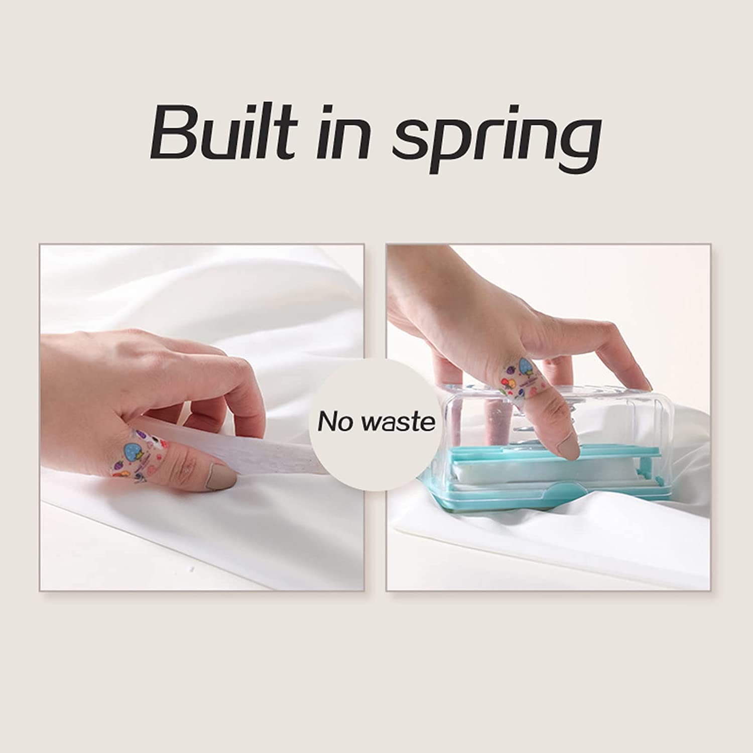 Close-up of soap roller and dispenser features