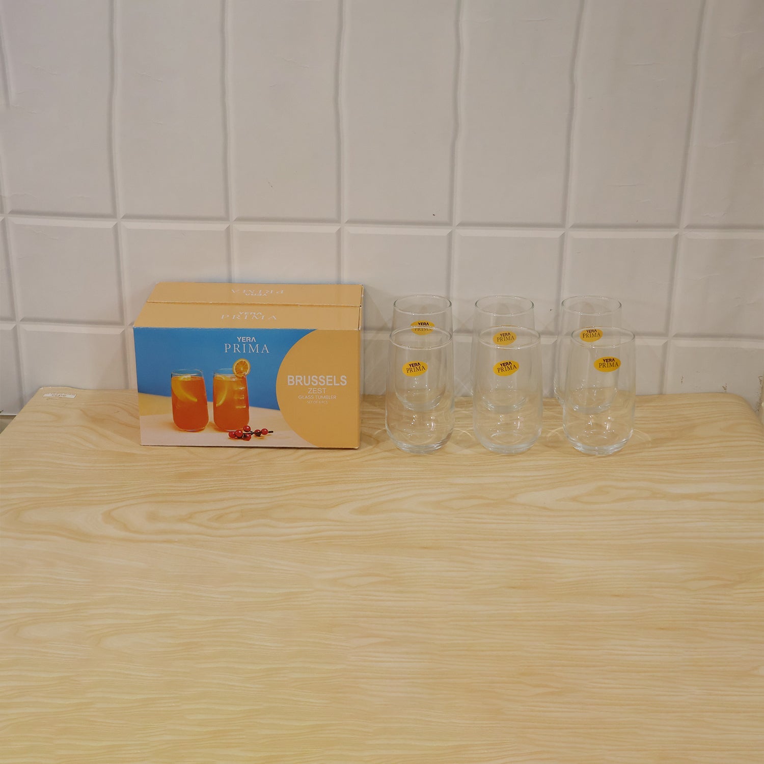 Yera Prima Brussels Zest Clear Glass Tumbler Set for Water and Juice (6 Pc)