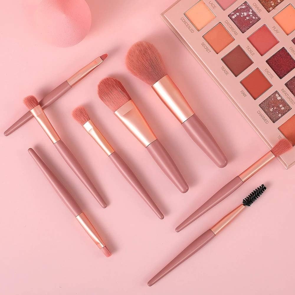8-Piece Mini Makeup Brush Kit â€“ Portable Premium Synthetic Set with Case (Mix Colors)