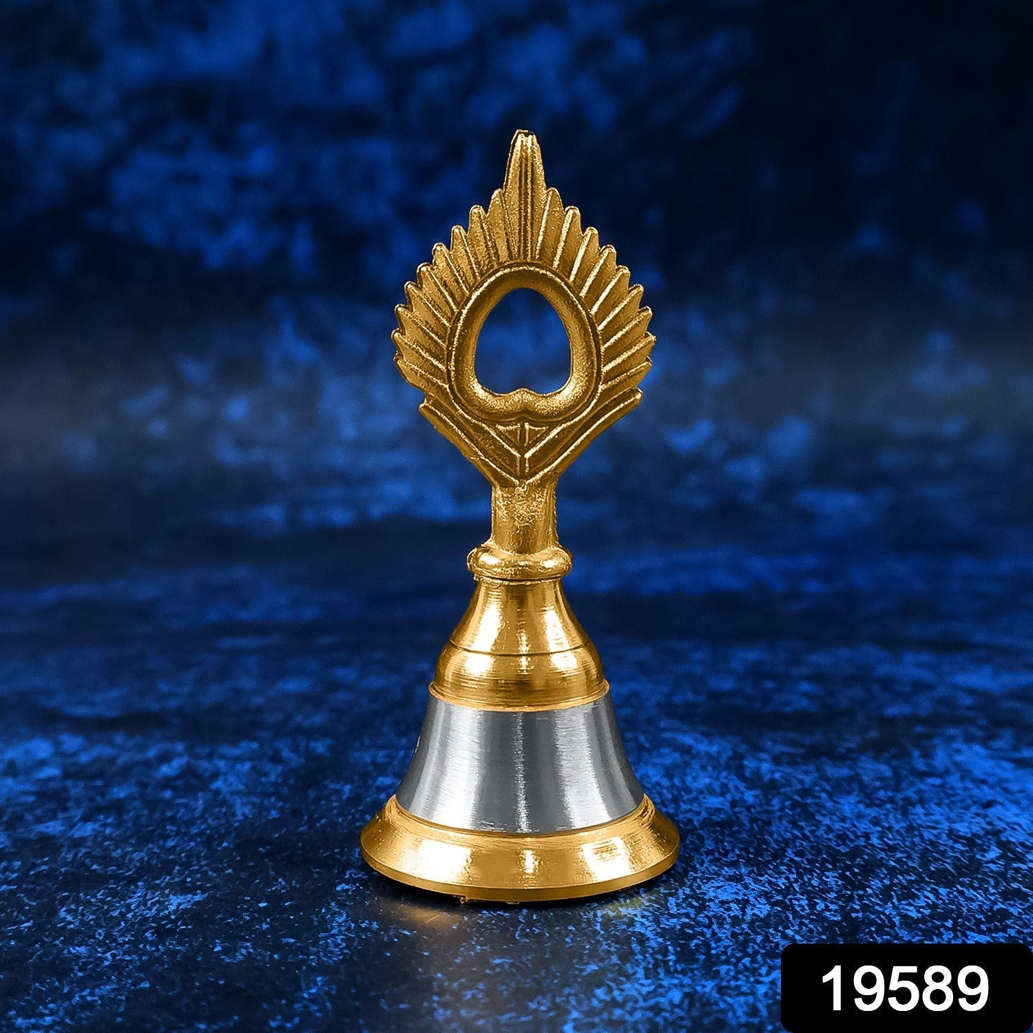 Traditional brass temple bell with golden and silver finish