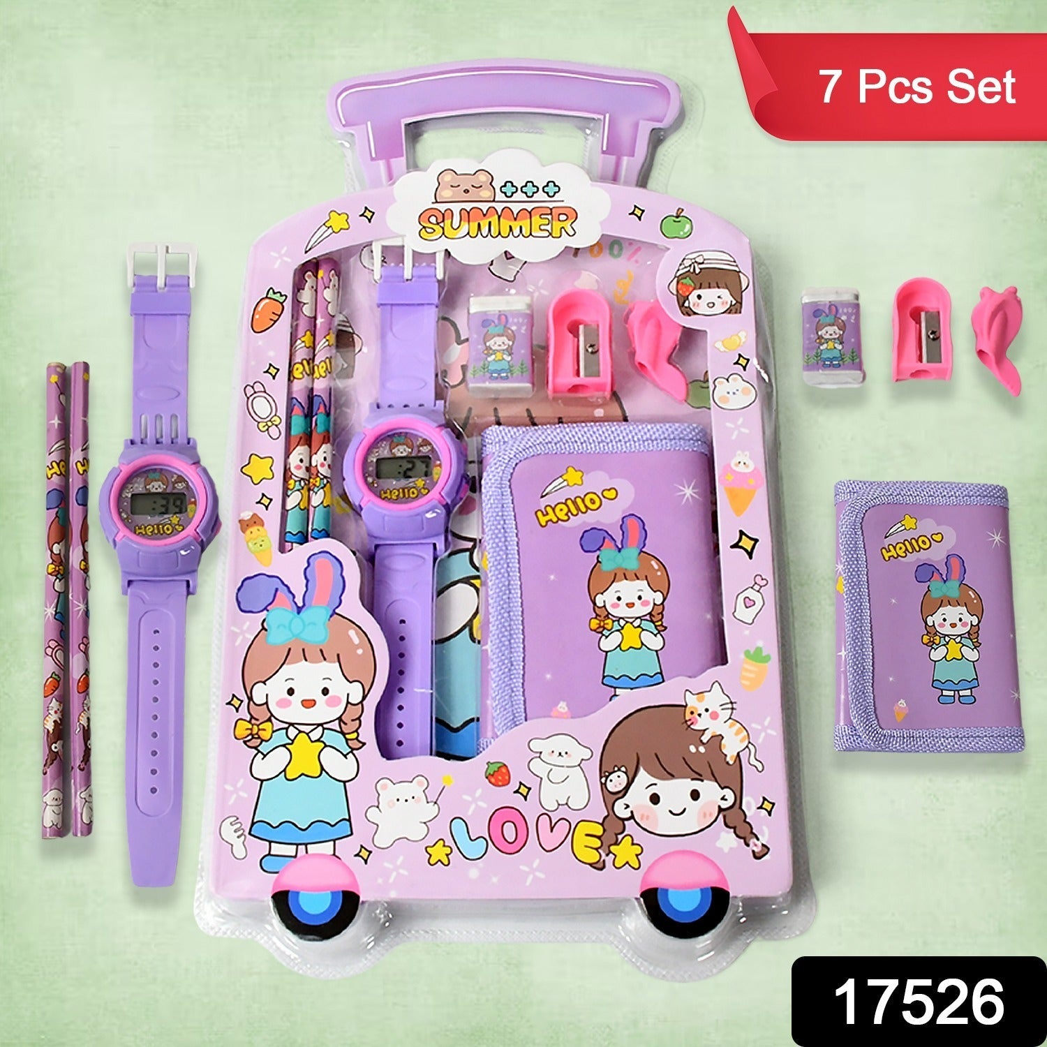 Stationery Set for Kids â€“ 7-in-1 School Kit with Pencils, Eraser, Sharpener, Pouch & More (Pack of 7 Pcs)