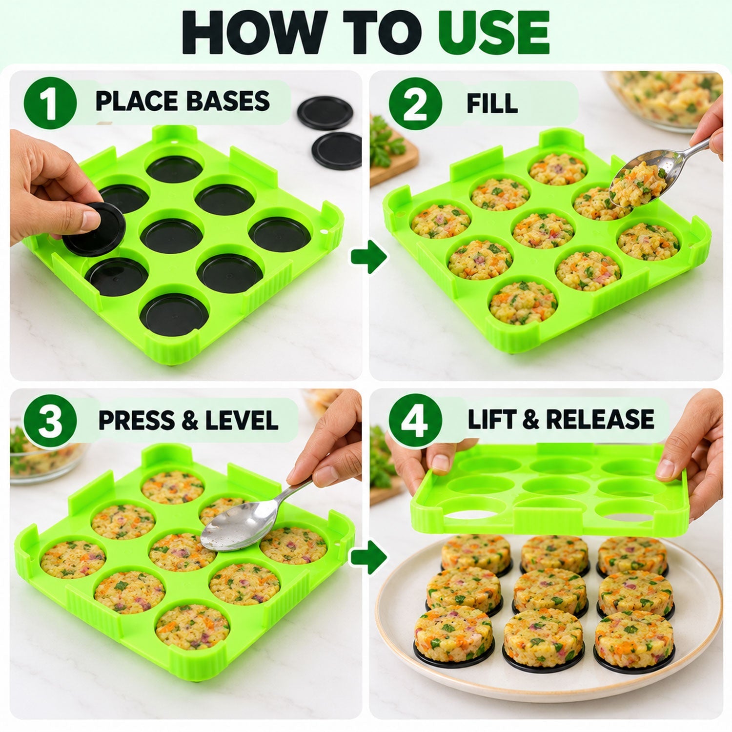 9 Cavity Cutlet and Aloo Tikki Maker Mould with Removable Base Inserts