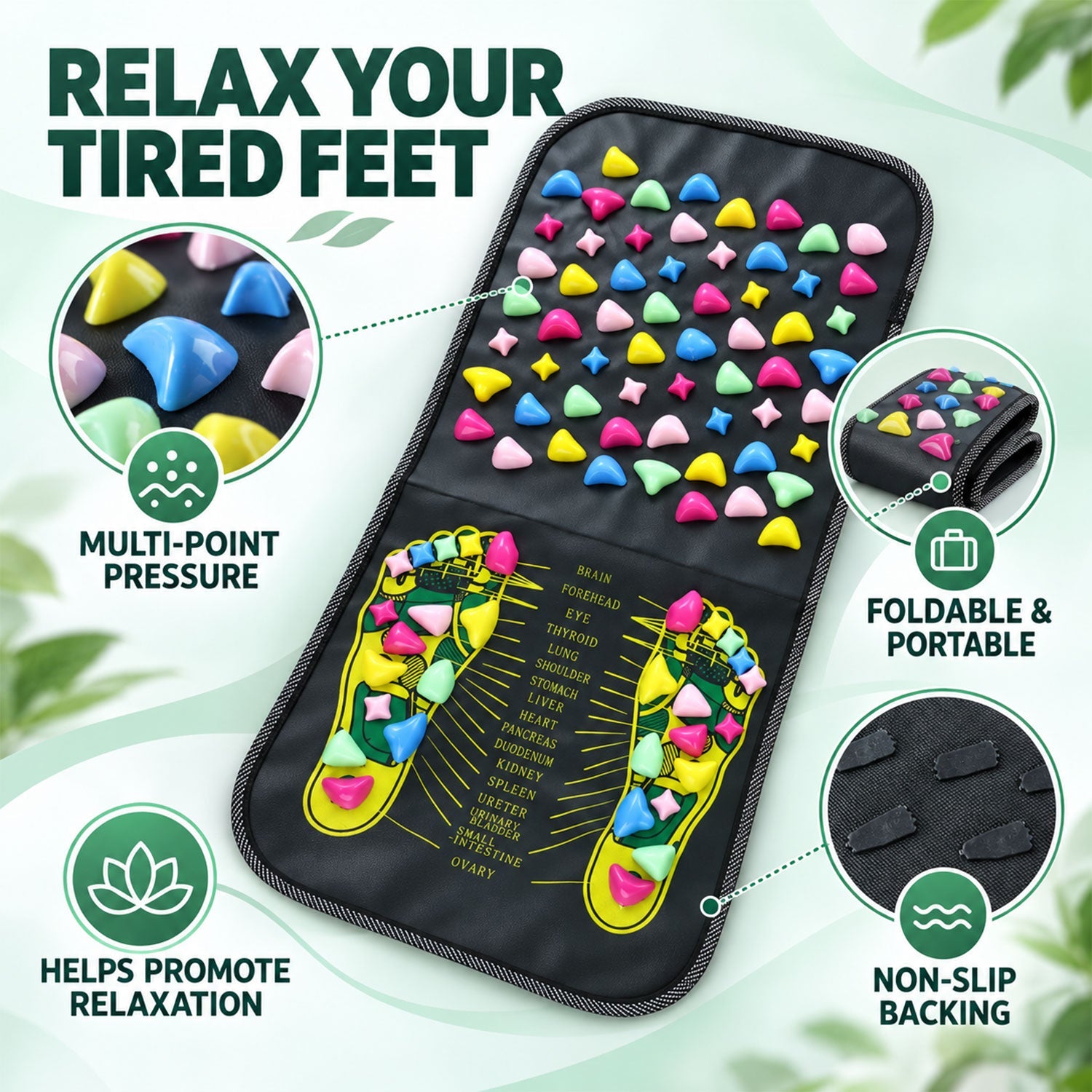 Acupressure Foot Massage Mat with Raised Nodes and Foot Guide (1 Pc 70 x 34cm)