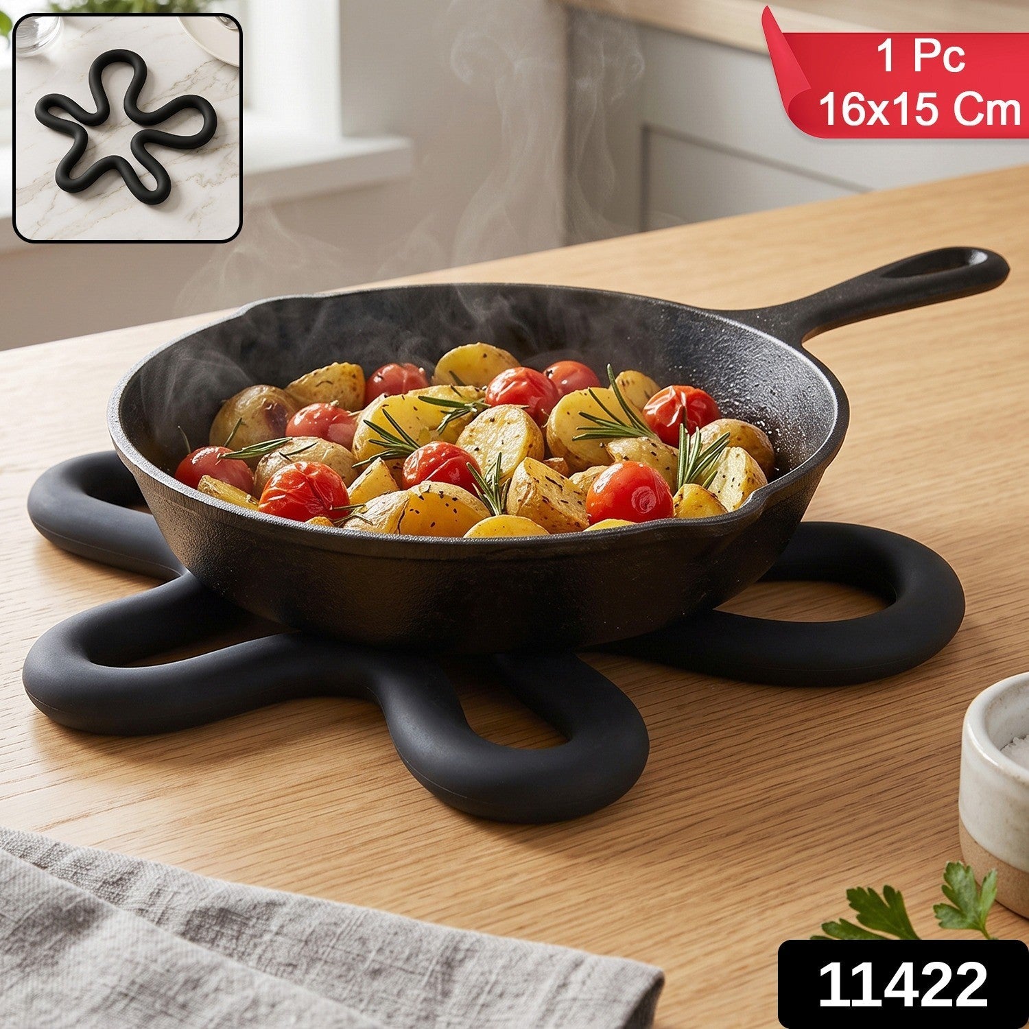 Flower shaped silicone trivet mat 16x15 cm, 1 piece