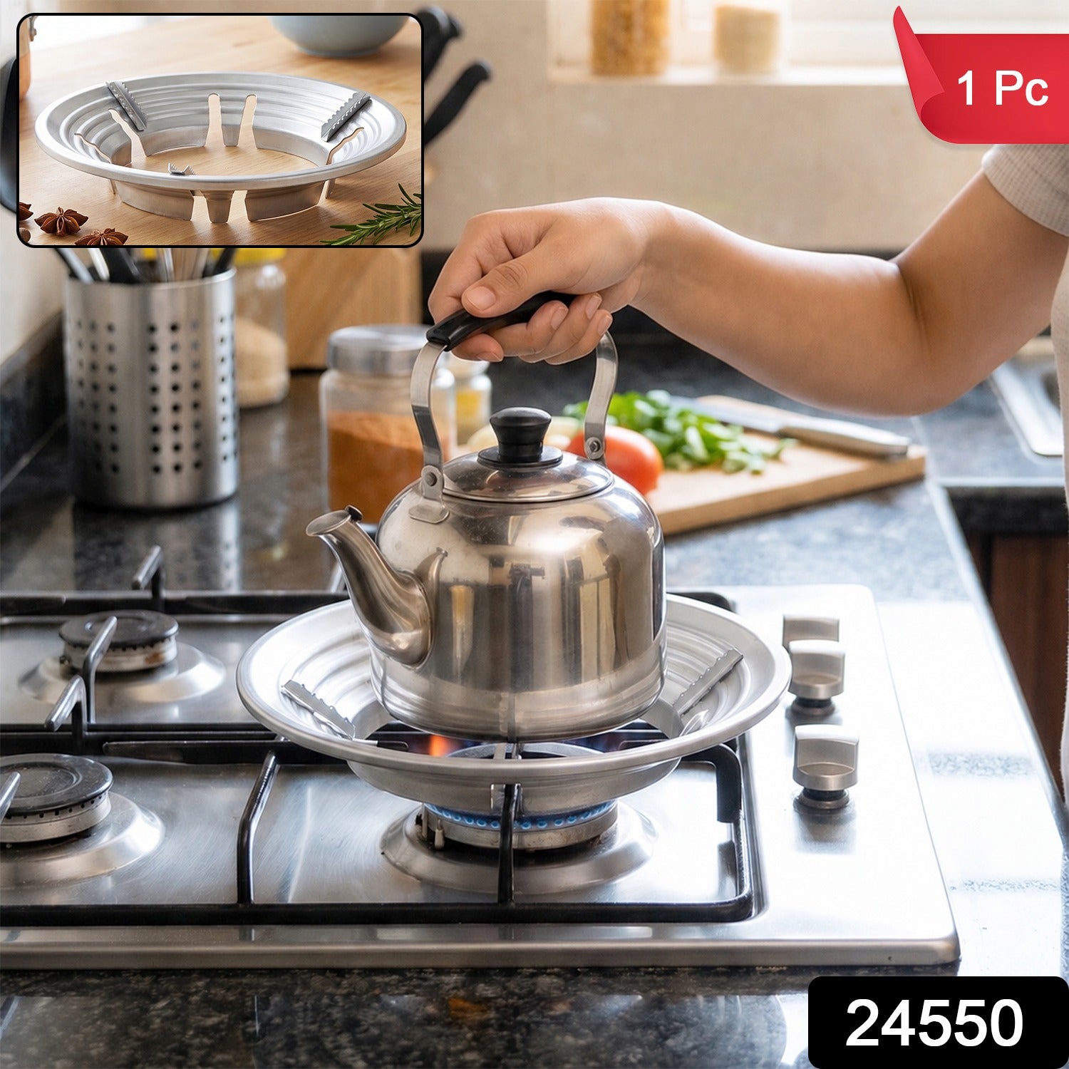 Gas Stove Burner Stand, Stainless Steel Wok Support Ring and Trivet (1 Pc)