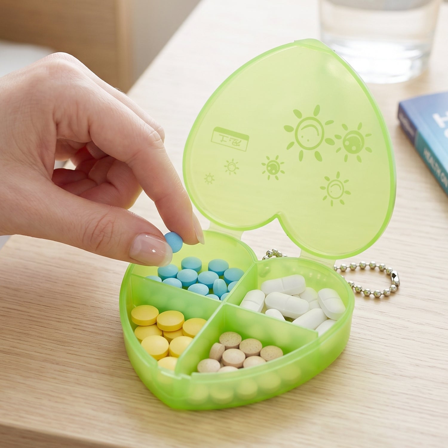 Compact pill organizer held in hand