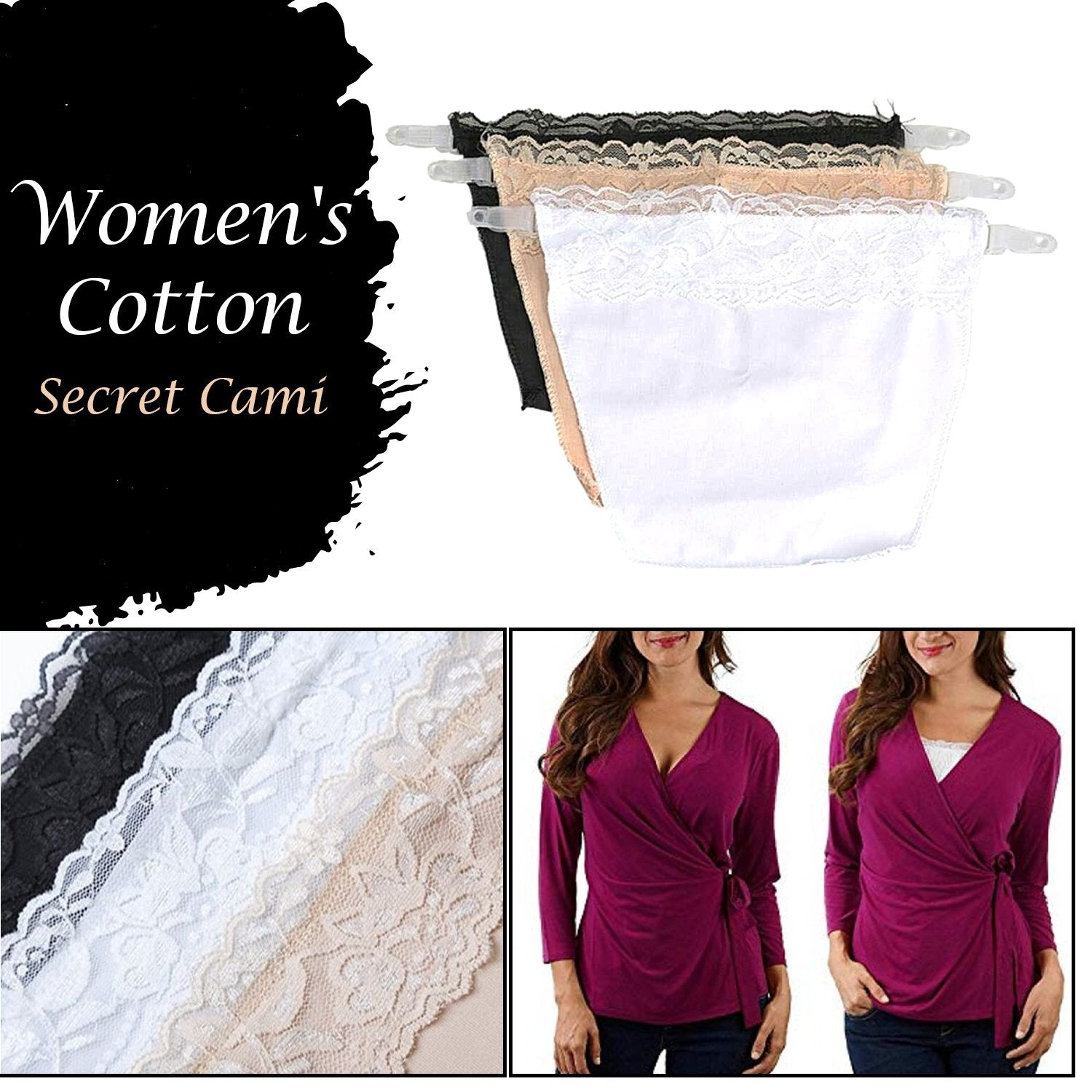 Clip-on camisole worn under a low-cut dress for modest coverage