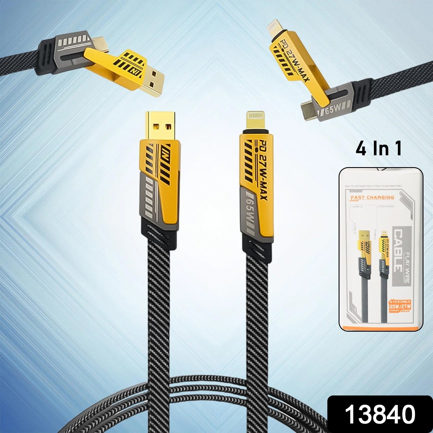 4 in 1 Fast Charging Cable With Multiport USB-C to Type C, USB-C to Lightning (1 Pc)