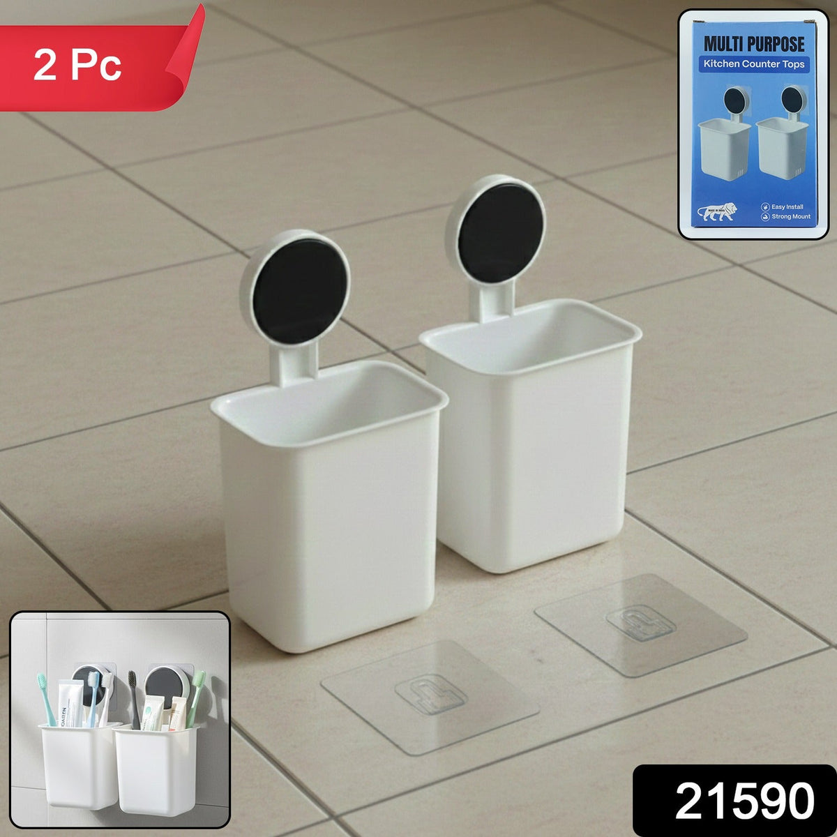 Wall mounted plastic toothbrush holder attached on wall