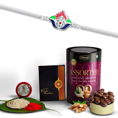 (K1_C9_AS) Rakhi Combo with Assorted Chocolate Dryfruits 96gm, Rakhi for brother with gift, chocolate gift pack, rakhi with Chocolate Gift Hemper, Fancy Rakhis for men, Set of 1 Rakhi