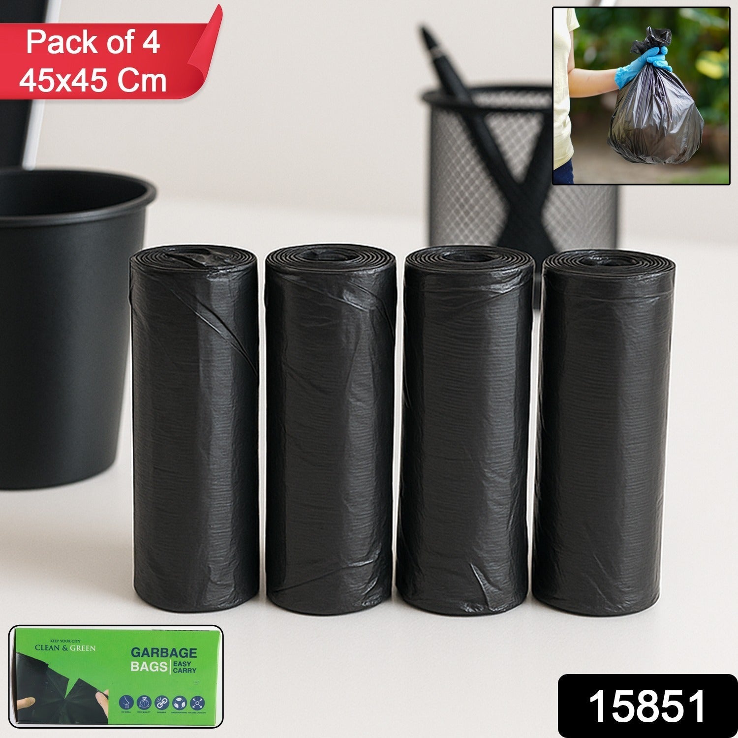 Garbage Bags – Pack of 4 Rolls (45 × 45 cm)