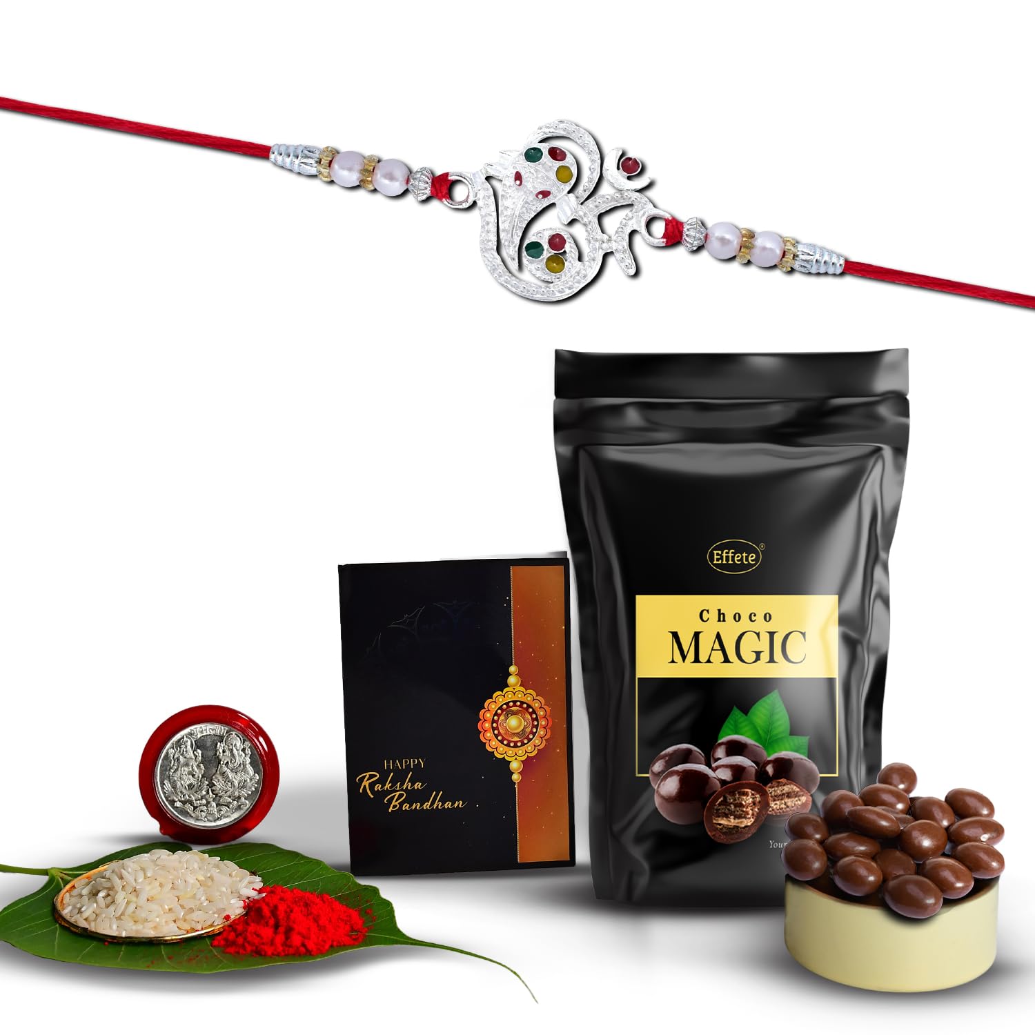 (K1_A8_SM) Rakhi Combo with Choco Magic (Pouch), Rakhi & Chocolate for brother, Fancy Rakhis for men stylish, rakhi with gift, Rakhi Combo, Set of 1, Chocolate