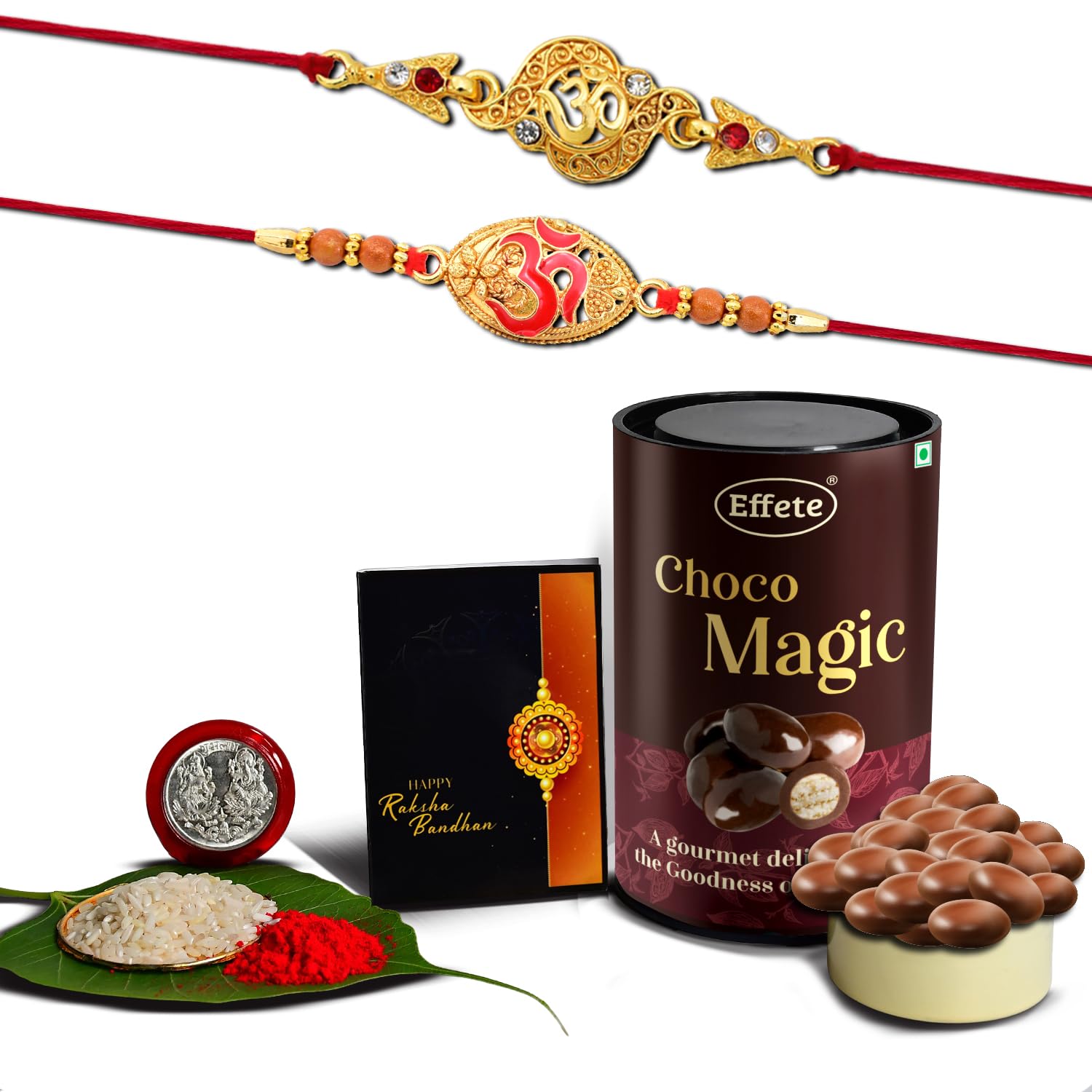 (K2_403+404_EM) Rakhi Combo with Chocolate Magic, Rakhi & Chocolate for brother, Fancy Rakhis for men stylish, rakhi with gift, Rakhi Combo, Set of 2, Chocolate
