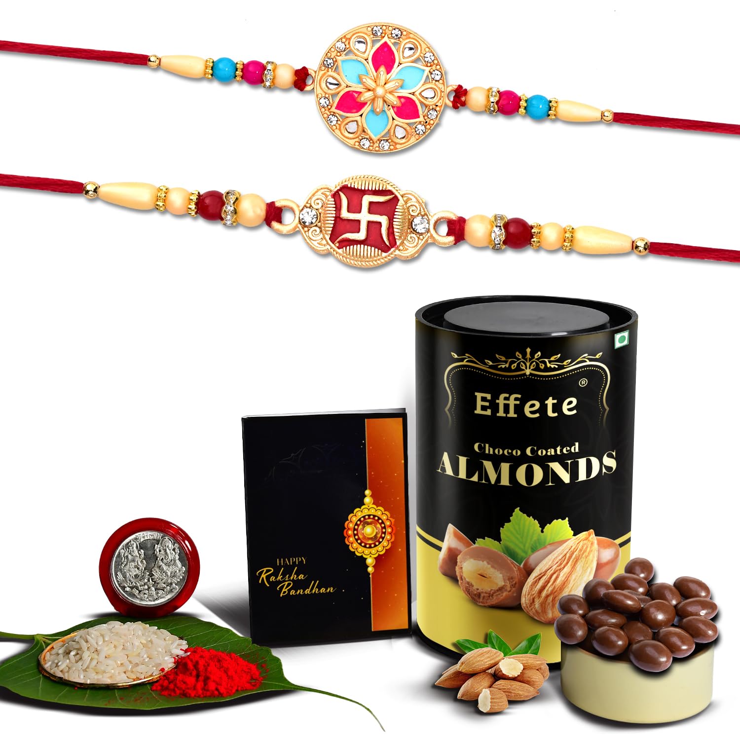 (K2_429+430_AS) Rakhi Combo with Assorted Chocolate Dryfruits 96gm | stylish rakhi for brother | Rakhi & Chocolate for brother | rakhi brother | rakhi with gift | handmade rakhi | Set of 2