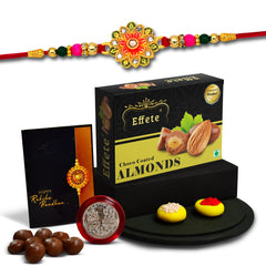 (K1_322_CA32) Rakhi Combo with Chocolate Almonds 32gm | stylish rakhi for brother | Rakhi & Chocolate for brother | rakhi brother | rakhi with gift | handmade rakhi | Set of 1