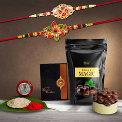 (K2_526+528_SM) Rakhi Combo with Choco Magic (Pouch), Rakhi & Chocolate for brother, Rakhi with chocolate, rakhi with gift, Rakhi Combo, Set of 2 Rakhi,  Chocolate