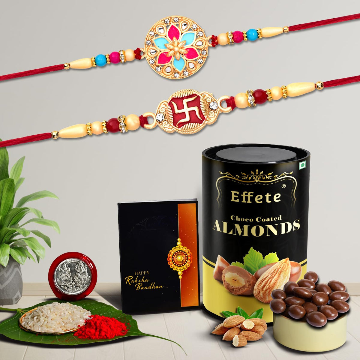 (K2_429+430_AS) Rakhi Combo with Assorted Chocolate Dryfruits 96gm | stylish rakhi for brother | Rakhi & Chocolate for brother | rakhi brother | rakhi with gift | handmade rakhi | Set of 2