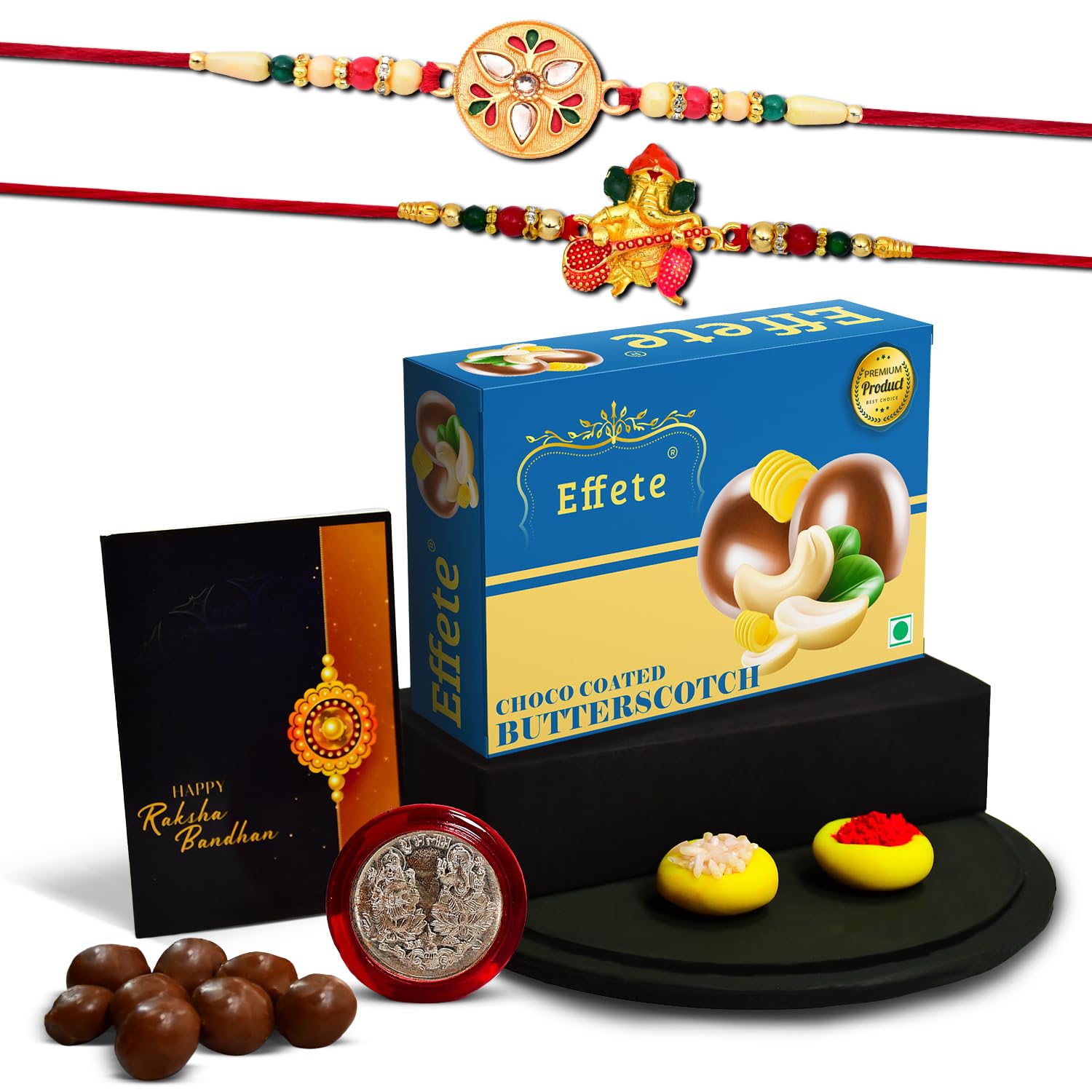 (K2_508+511_BS32) Rakhi Combo with Chocolate Butter Scotch 32gm, Rakhi & Chocolate for brother, Rakhi with chocolate, rakhi with gift, Rakhi Combo, Set of 2 Rakhi,  Chocolate