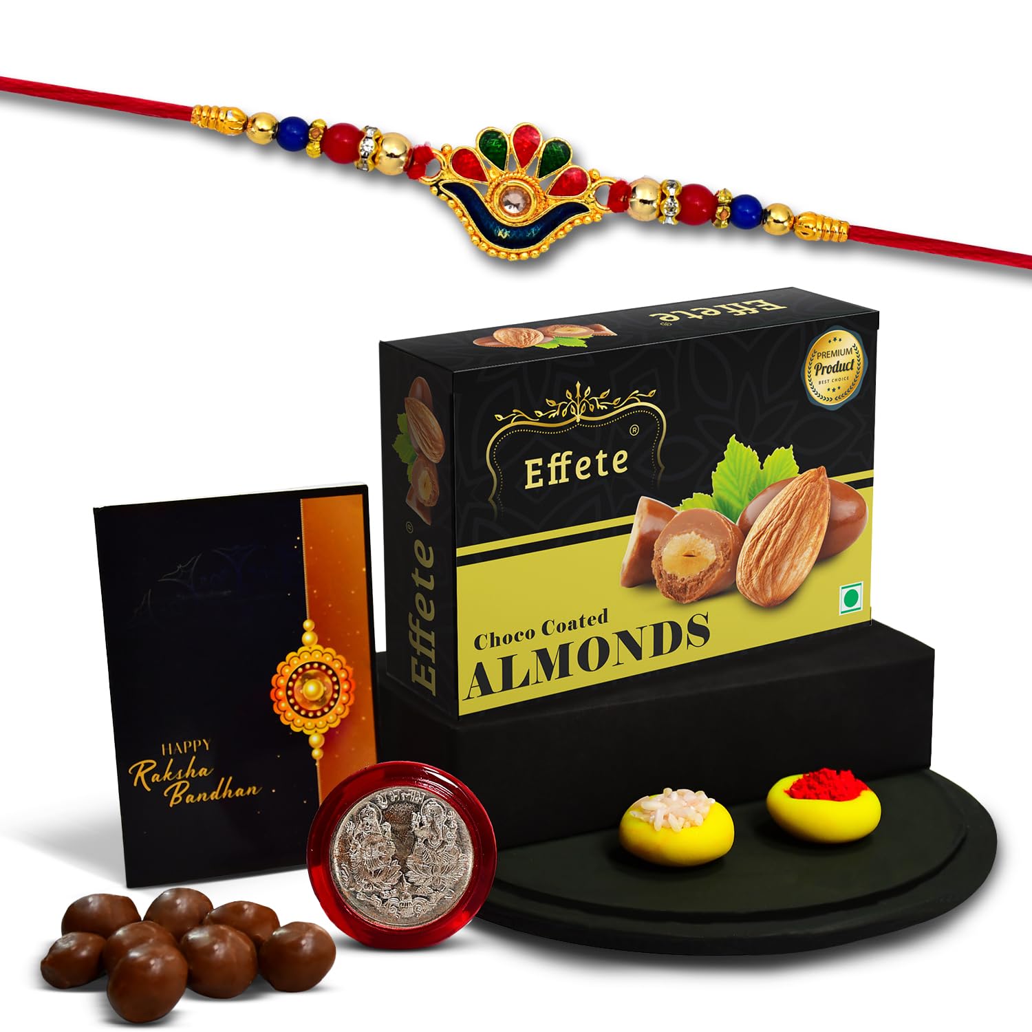 (K1_313_CA32) Rakhi Combo & Chocolate Almonds 32gm| Rakhi & Chocolate for brother | Fancy Rakhis for men stylish | rakhi with gift | Rakhi Combo | Set of 1 | Chocolate