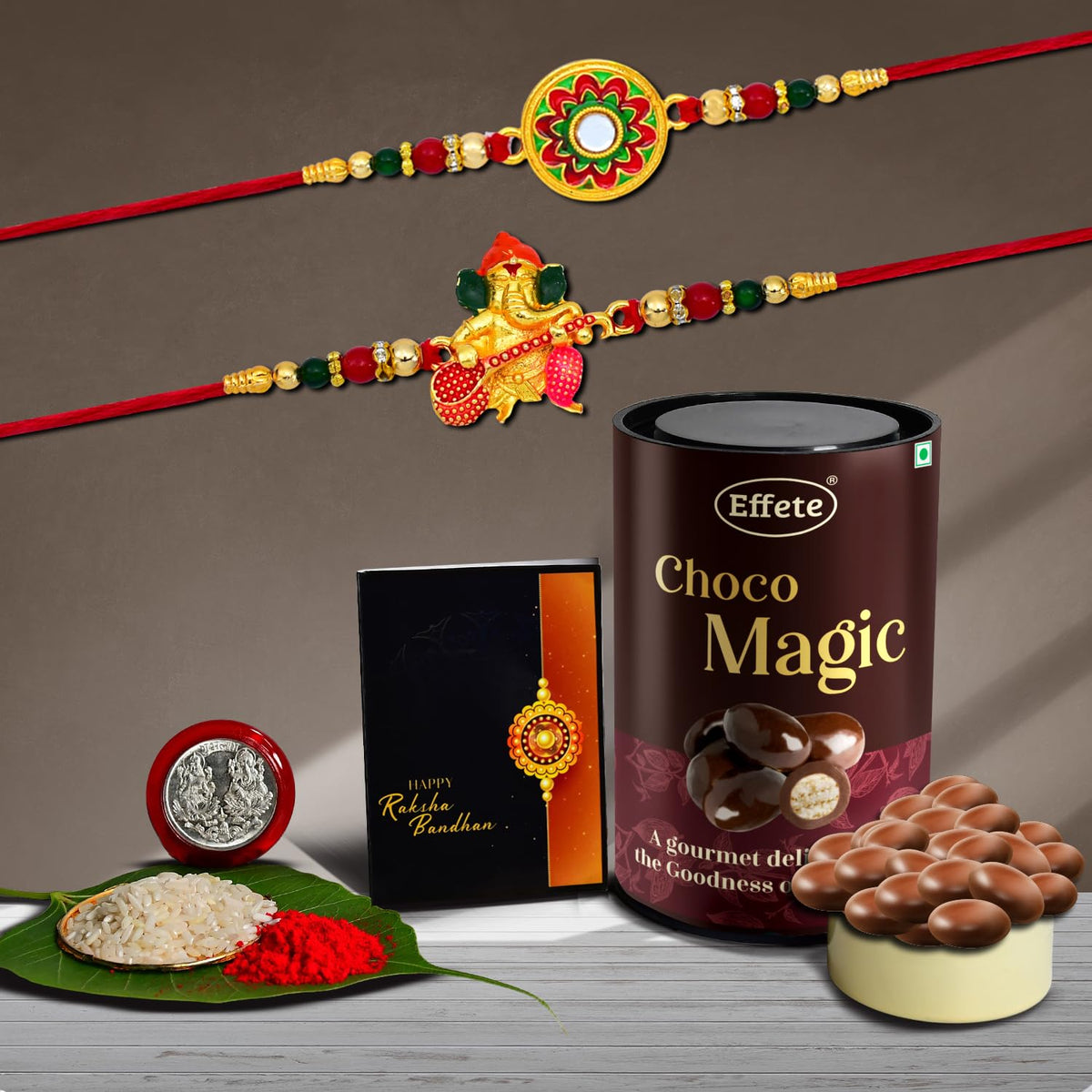 (K2_511+513_EM) Rakhi Combo with Chocolate Magic, Rakhi & Chocolate for brother, Fancy Rakhis for men stylish, rakhi with gift, Rakhi Combo, Set of 2,  Chocolate