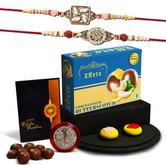 (K2_425+426_BS32) Rakhi Combo with Chocolate Butter Scotch 32gm | stylish rakhi for brother | Rakhi & Chocolate for brother | rakhi brother | rakhi with gift | handmade rakhi | Set of 2