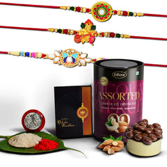 (K3_511+513+514_AS) Rakhi Combo with Assorted Chocolate Dryfruits 96gm, Rakhi for brother with gift, chocolate gift pack, rakhi with Chocolate Gift Hemper, Fancy Rakhis for men, Set of 3 Rakhi