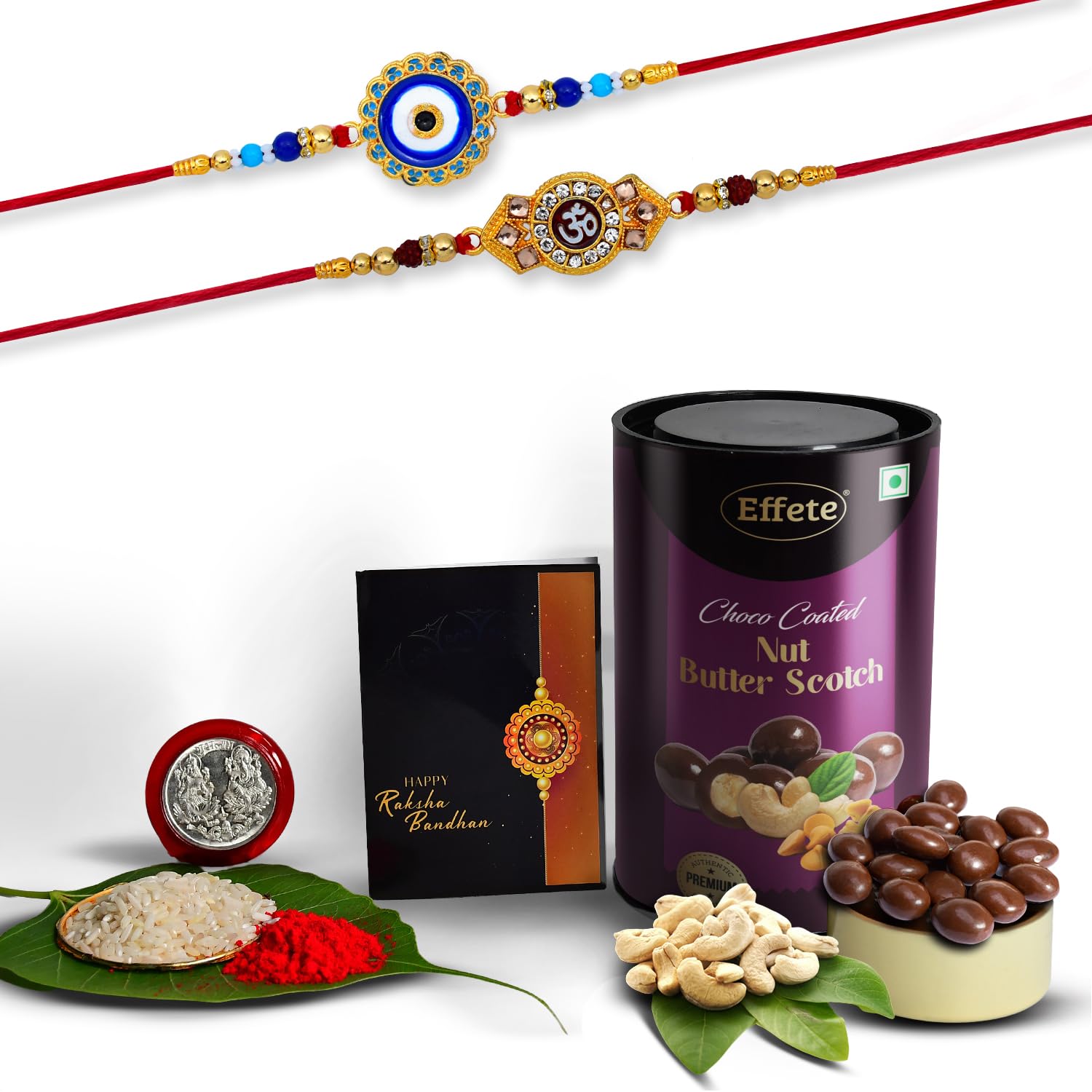 (K2_516+517_BS) Rakhi Combo with Chocolate Butter Scotch 96gm | stylish rakhi for brother | Rakhi & Chocolate for brother | rakhi brother | rakhi with gift | handmade rakhi | Set of 2