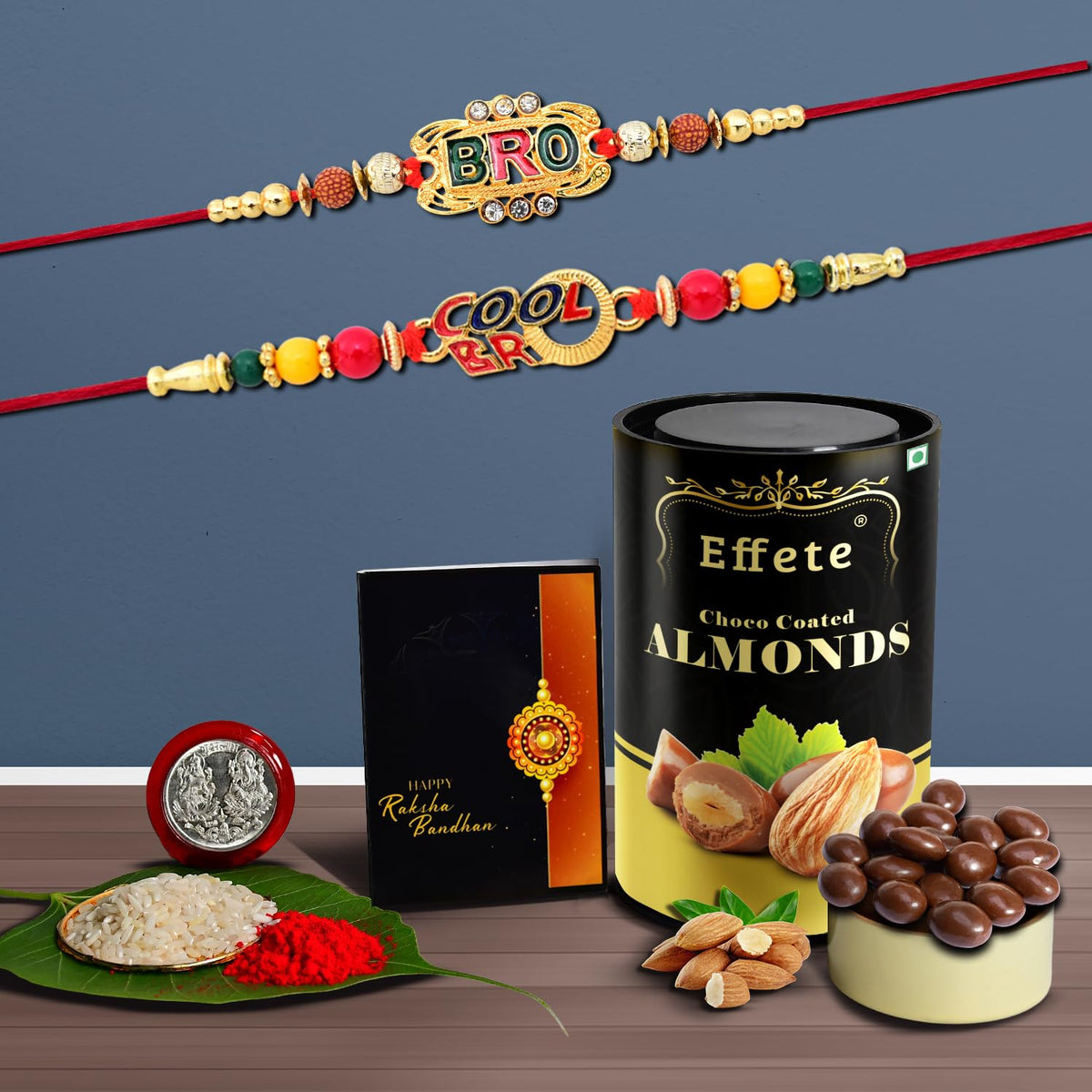 (K2_406+407_CA) Rakhi Combo with Chocolate Almonds 96gm| Rakhi for brother with gift | Fancy Rakhis for men stylish |rakhi combo for brother | Set of 2 Rakhi | Chocolate |