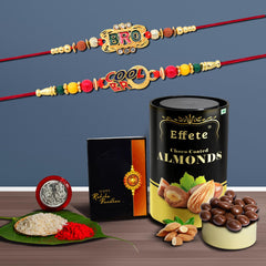 (K2_406+407_CA) Rakhi Combo with Chocolate Almonds 96gm| Rakhi for brother with gift | Fancy Rakhis for men stylish |rakhi combo for brother | Set of 2 Rakhi | Chocolate |