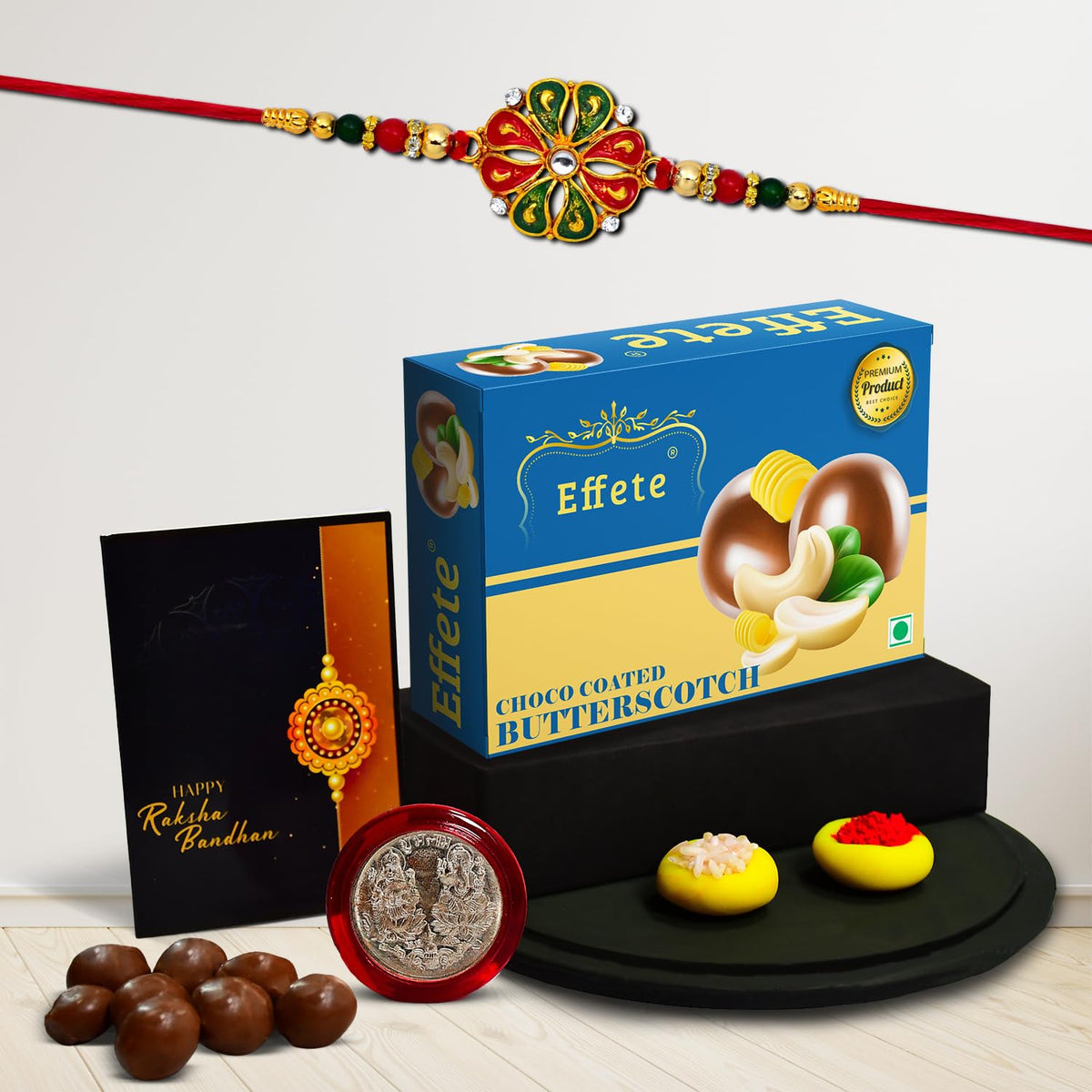 (K1_304_BS32) Rakhi Combo with Chocolate Butter Scotch 32gm| Rakhi for brother with gift | chocolate gift pack |rakhi with Chocolate Gift Hemper | Fancy Rakhi for men | Set of 1 |