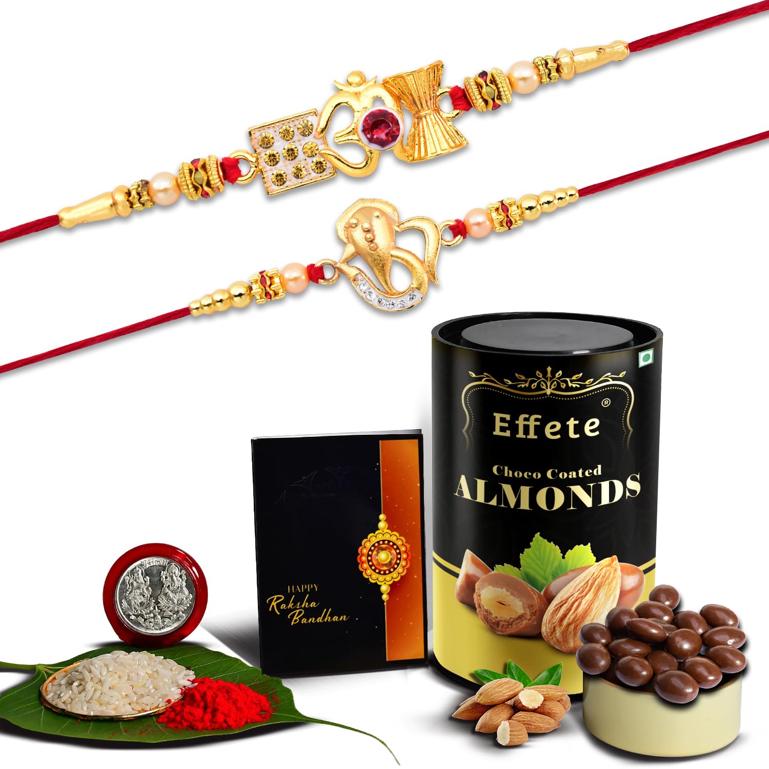 (K2_412+413_AS) Rakhi Combo & Assorted Chocolate Dryfruits 96gm| Rakhi & Chocolate for brother | Fancy Rakhis for men stylish | rakhi with gift | Rakhi Combo | Set of 2 | Chocolate