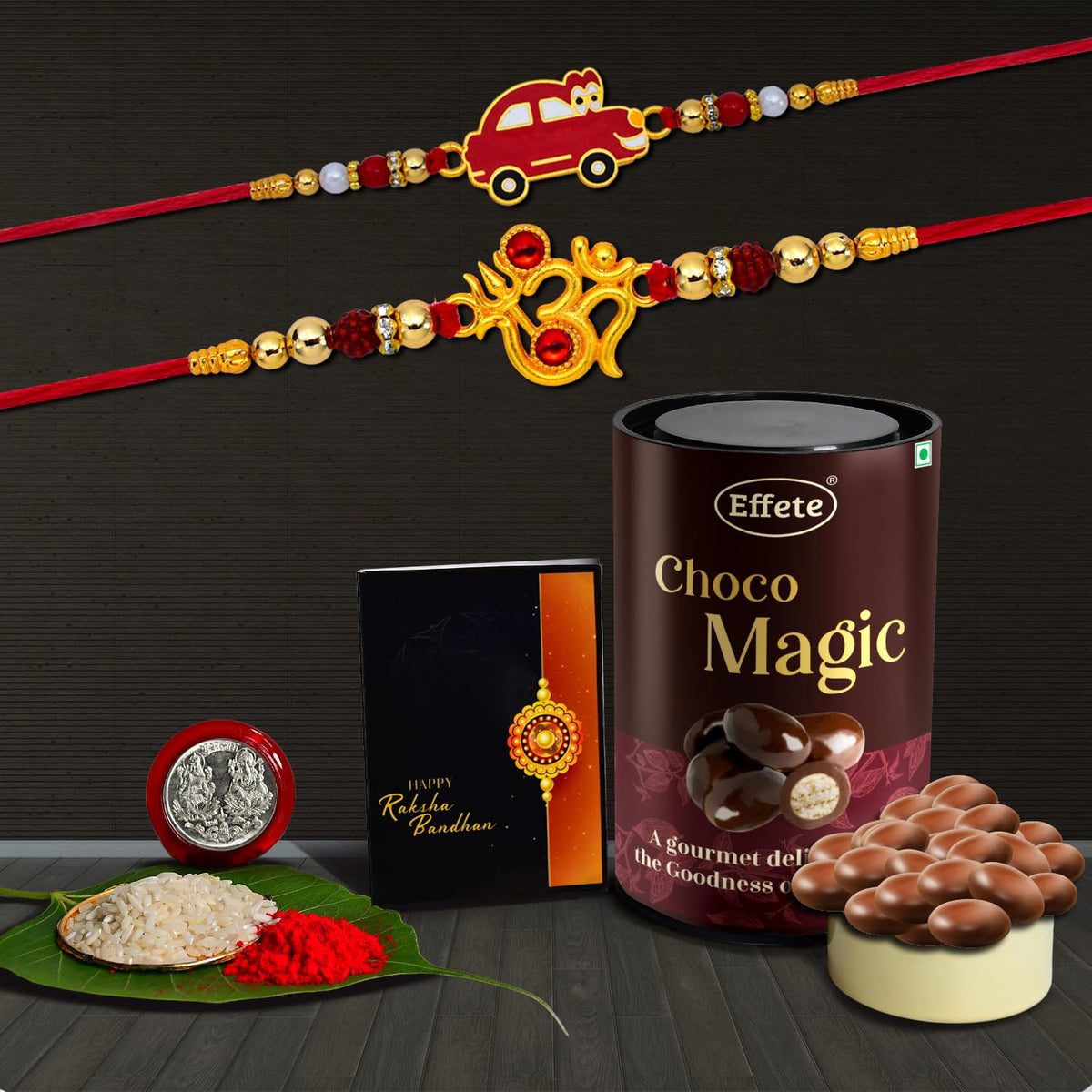 (K2_316+317_EM) Rakhi Combo with Chocolate Magic, Rakhi for brother with gift, chocolate gift pack, rakhi with Chocolate Gift Hemper, Fancy Rakhis for men, Set of 2 Rakhi