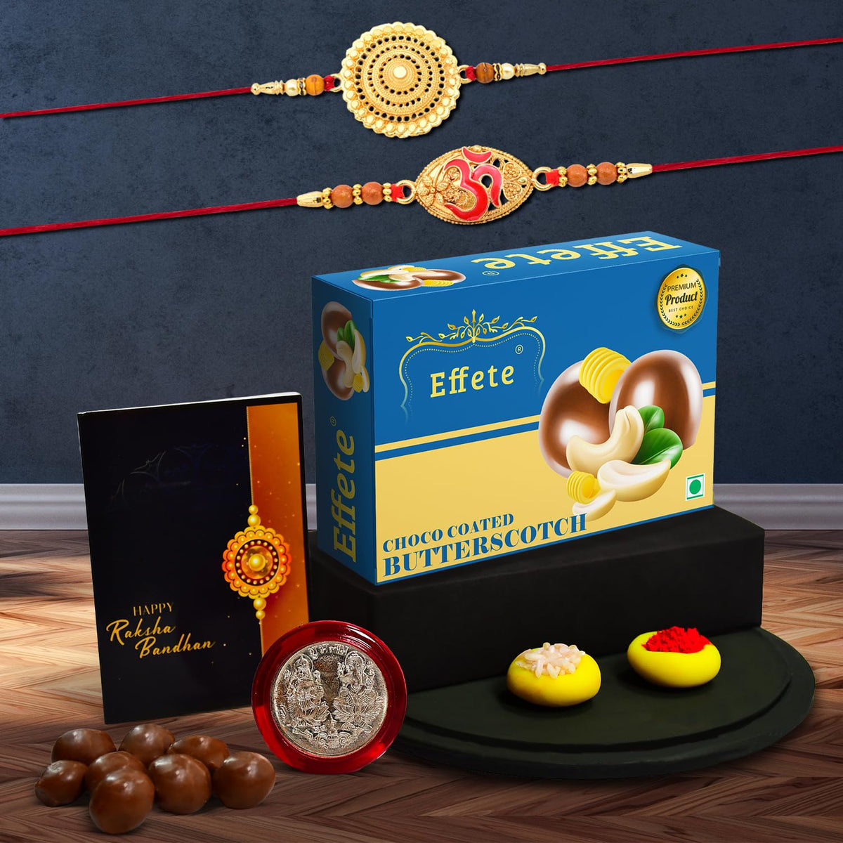 (K2_402+403_BS32) Rakhi Combo with Chocolate Butter Scotch 32gm, Rakhi & Chocolate for brother, Fancy Rakhis for men stylish, rakhi with gift, Rakhi Combo, Set of 2, Chocolate