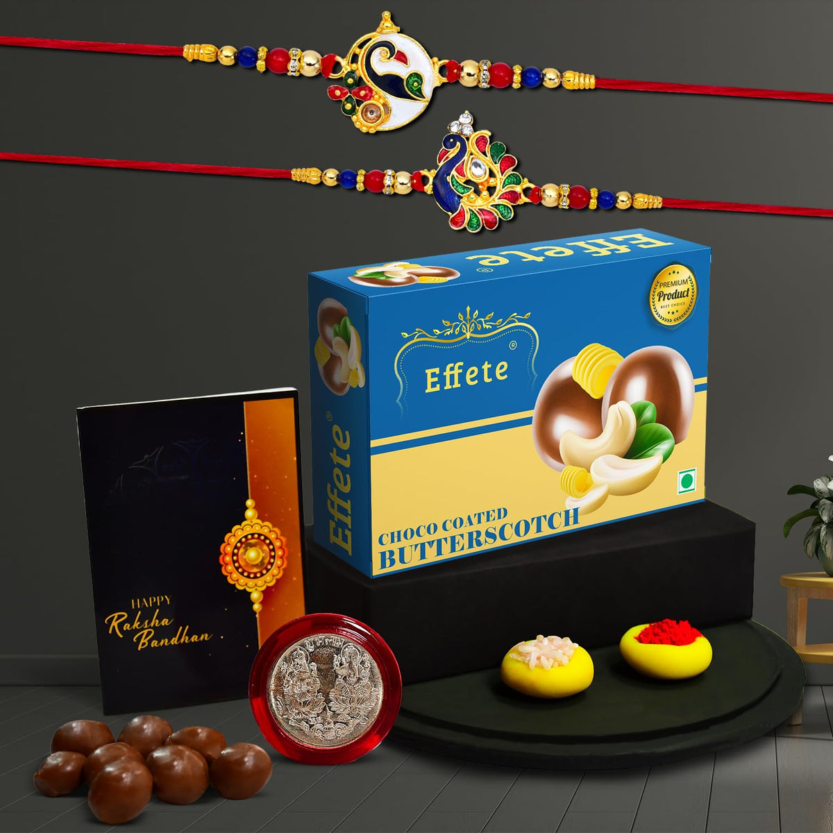 (K2_293+298_BS32) Rakhi Combo with Chocolate Butter Scotch 32gm, stylish rakhi for brother, Rakhi & Chocolate for brother, rakhi brother, rakhi with gift, handmade rakhi, Set of 2 Rakhi