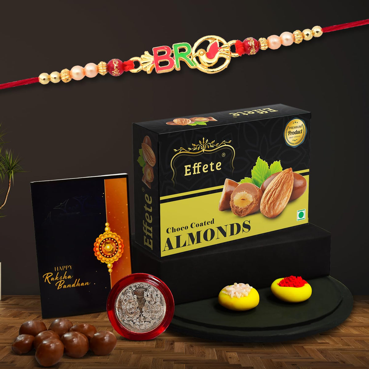 (K1_12_CA32) Rakhi Combo with Chocolate Almonds 32gm, Rakhi & Chocolate for brother, Rakhi with chocolate, rakhi with gift, Rakhi Combo, Set of 1 Rakhi, Chocolate