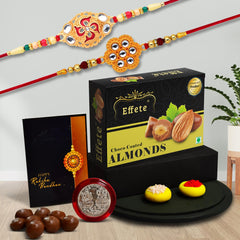 (K2_528+531_CA32) Rakhi Combo with Chocolate Almonds 32gm, Rakhi & Chocolate for brother, Fancy Rakhis for men stylish, rakhi with gift, Rakhi Combo, Set of 2,  Chocolate