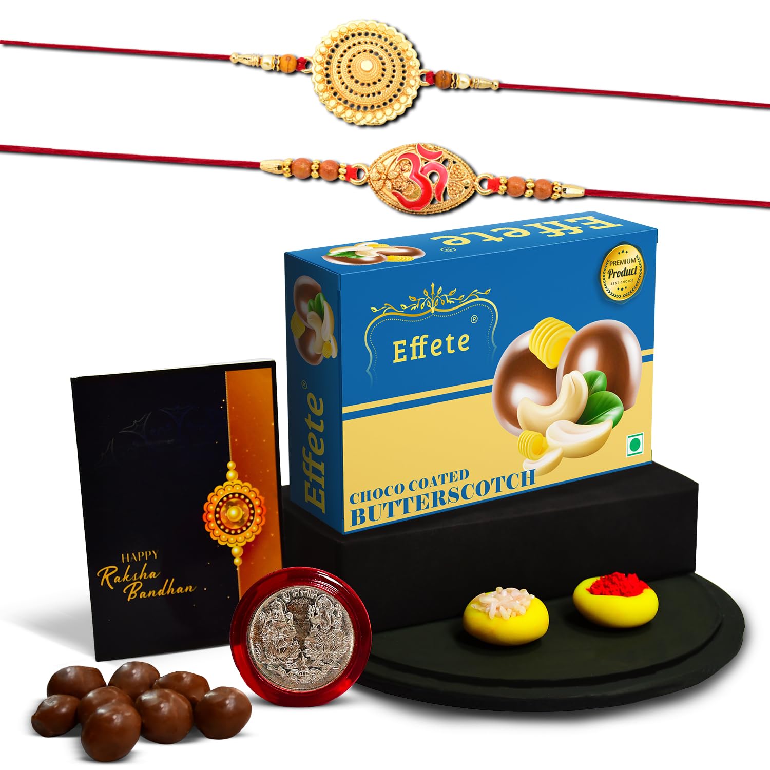 (K2_402+403_BS32) Rakhi Combo with Chocolate Butter Scotch 32gm, Rakhi & Chocolate for brother, Fancy Rakhis for men stylish, rakhi with gift, Rakhi Combo, Set of 2, Chocolate