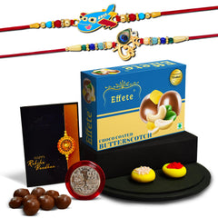(K2_267+438_BS32) Rakhi Combo with Chocolate Butter Scotch 32gm| Rakhi for brother with gift | Fancy Rakhis for men stylish |rakhi combo for brother | Set of 2 Rakhi | Chocolate |