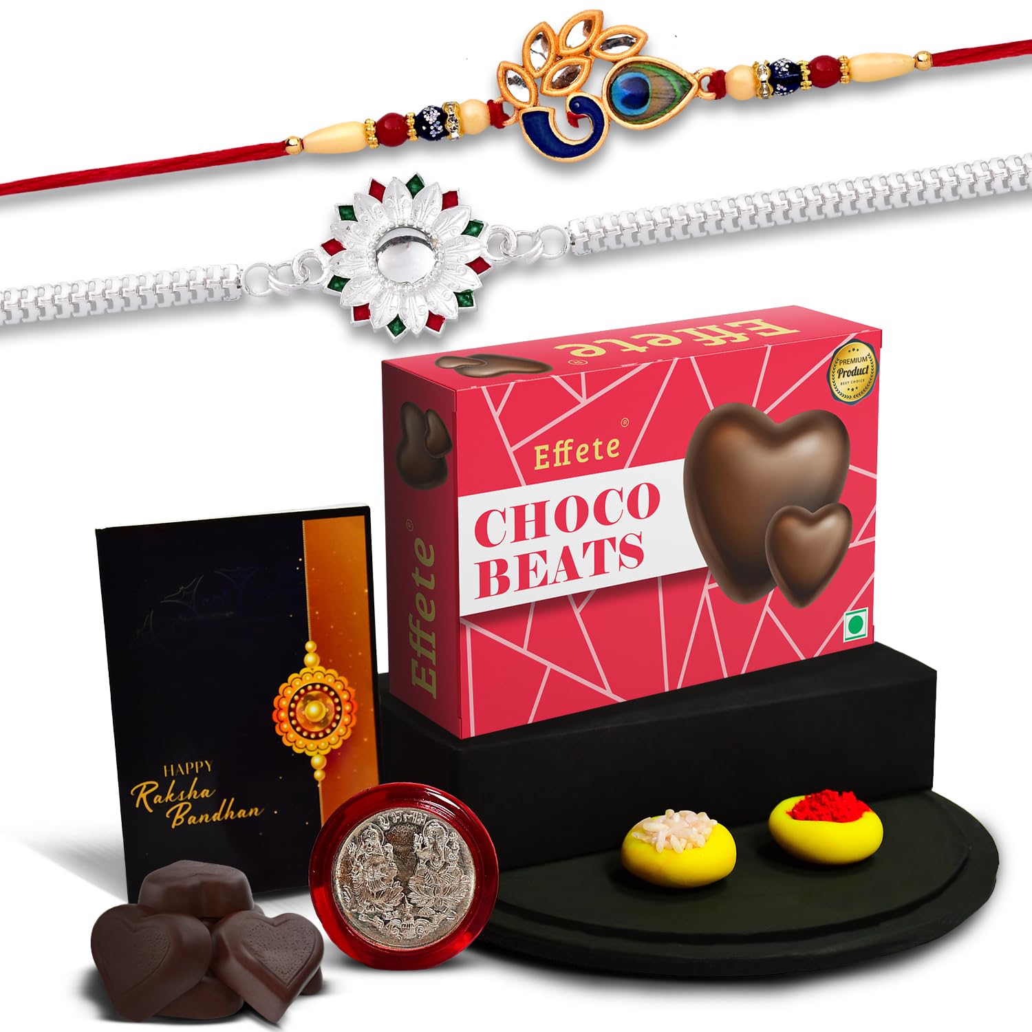 (K2_535+A4_CB32) Rakhi Combo with Chocolate Beats 32gm, stylish rakhi for brother, Rakhi & Chocolate for brother, rakhi brother, rakhi with gift, handmade rakhi, Set of 2 Rakhi