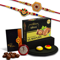 (K2_313+314_CA32) Rakhi Combo with Chocolate Almonds 32gm, stylish rakhi for brother, Rakhi & Chocolate for brother, rakhi brother, rakhi with gift, handmade rakhi, Set of 2 Rakhi