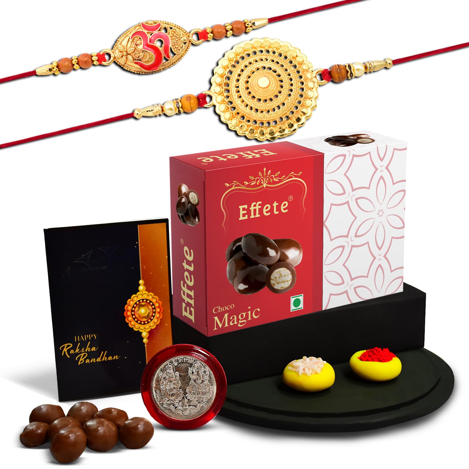 (K2_402+403_EM32) Rakhi Combo & Chocolate Magic 32gm| Rakhi & Chocolate for brother | Fancy Rakhis for men stylish | rakhi with gift | Rakhi Combo | Set of 2 | Chocolate