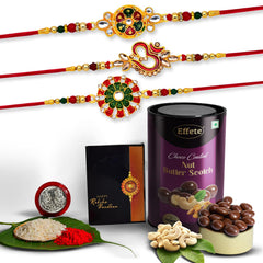 (K3_551+552+553_BS) Rakhi Combo with Chocolate Butter Scotch 96gm | stylish rakhi for brother | Rakhi & Chocolate for brother | rakhi brother | rakhi with gift | handmade rakhi | Set of 3