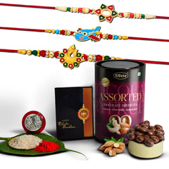(K3_266+267+271_AS) Rakhi Combo & Assorted Chocolate Dryfruits 96gm| Rakhi & Chocolate for brother | Fancy Rakhis for men stylish | rakhi with gift | Rakhi Combo | Set of 3 |  Chocolate