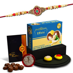 (K1_406_BS32) Rakhi Combo with Chocolate Butter Scotch 32gm, Rakhi for brother with gift, chocolate gift pack, rakhi with Chocolate Gift Hemper, Fancy Rakhis for men, Set of 1 Rakhi