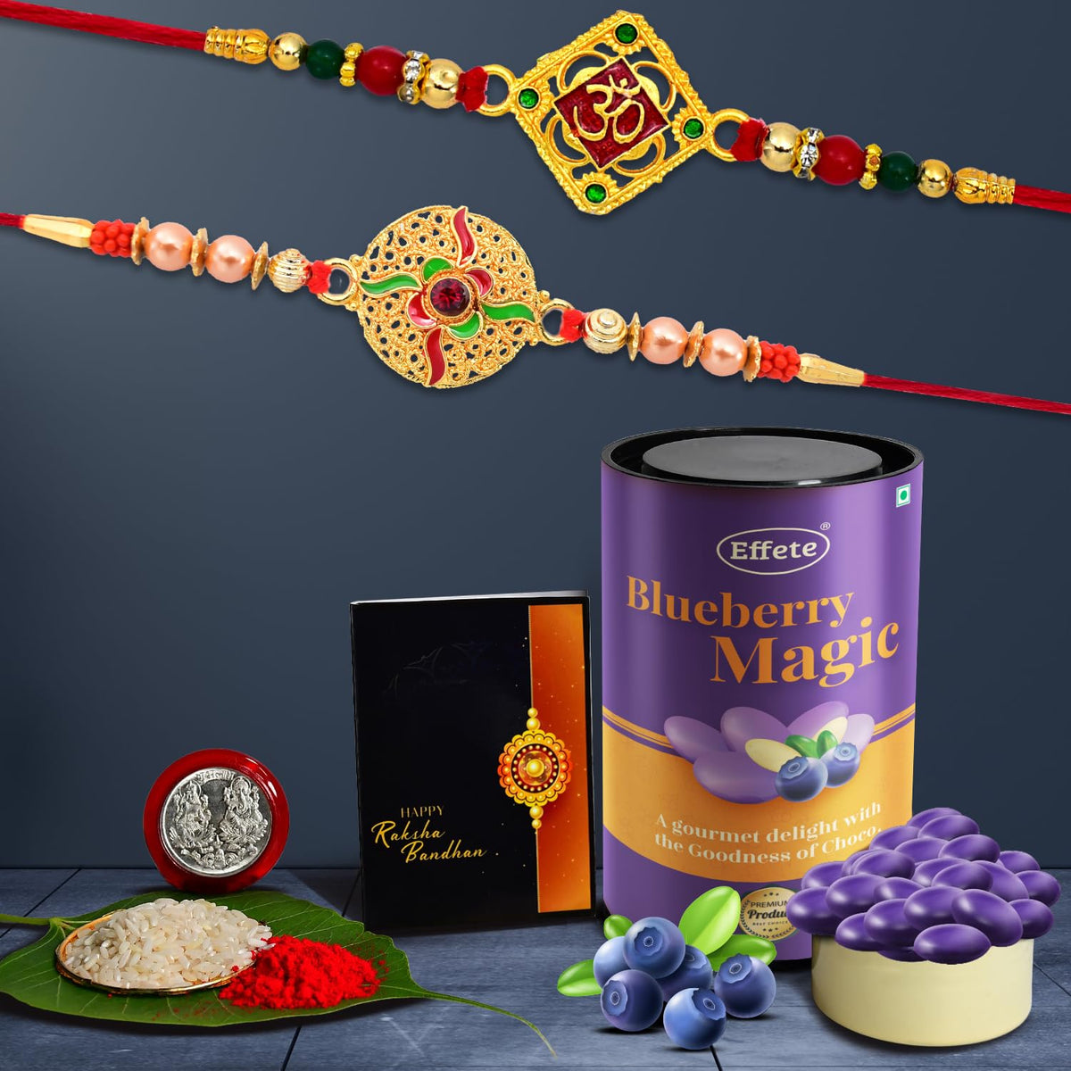 (K2_326+401_AS) Rakhi Combo with Assorted Chocolate Dryfruits 96gm | stylish rakhi for brother | Rakhi & Chocolate for brother | rakhi brother | rakhi with gift | handmade rakhi | Set of 2