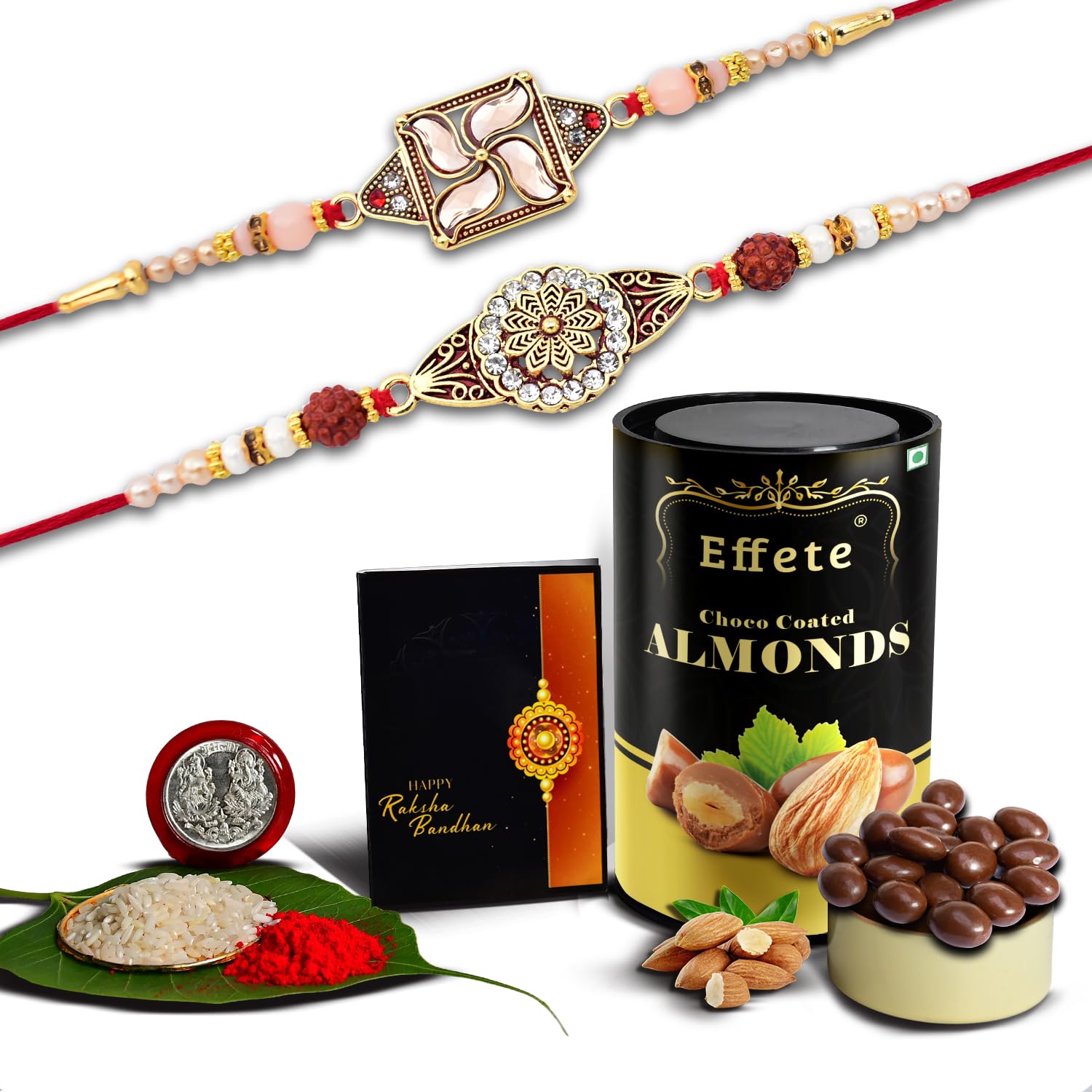 (K2_425+426_AS) Rakhi Combo with Assorted Chocolate Dryfruits 96gm, Rakhi for brother with gift, chocolate gift pack, rakhi with Chocolate Gift Hemper, Fancy Rakhis for men, Set of 2 Rakhi