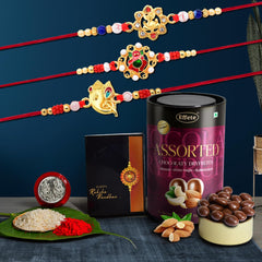 (K3_13+14+15_AS) Rakhi Combo with Assorted Chocolate Dryfruits 96gm, Rakhi & Chocolate for brother, Fancy Rakhis for men stylish, rakhi with gift, Rakhi Combo, Set of 3,  Chocolate