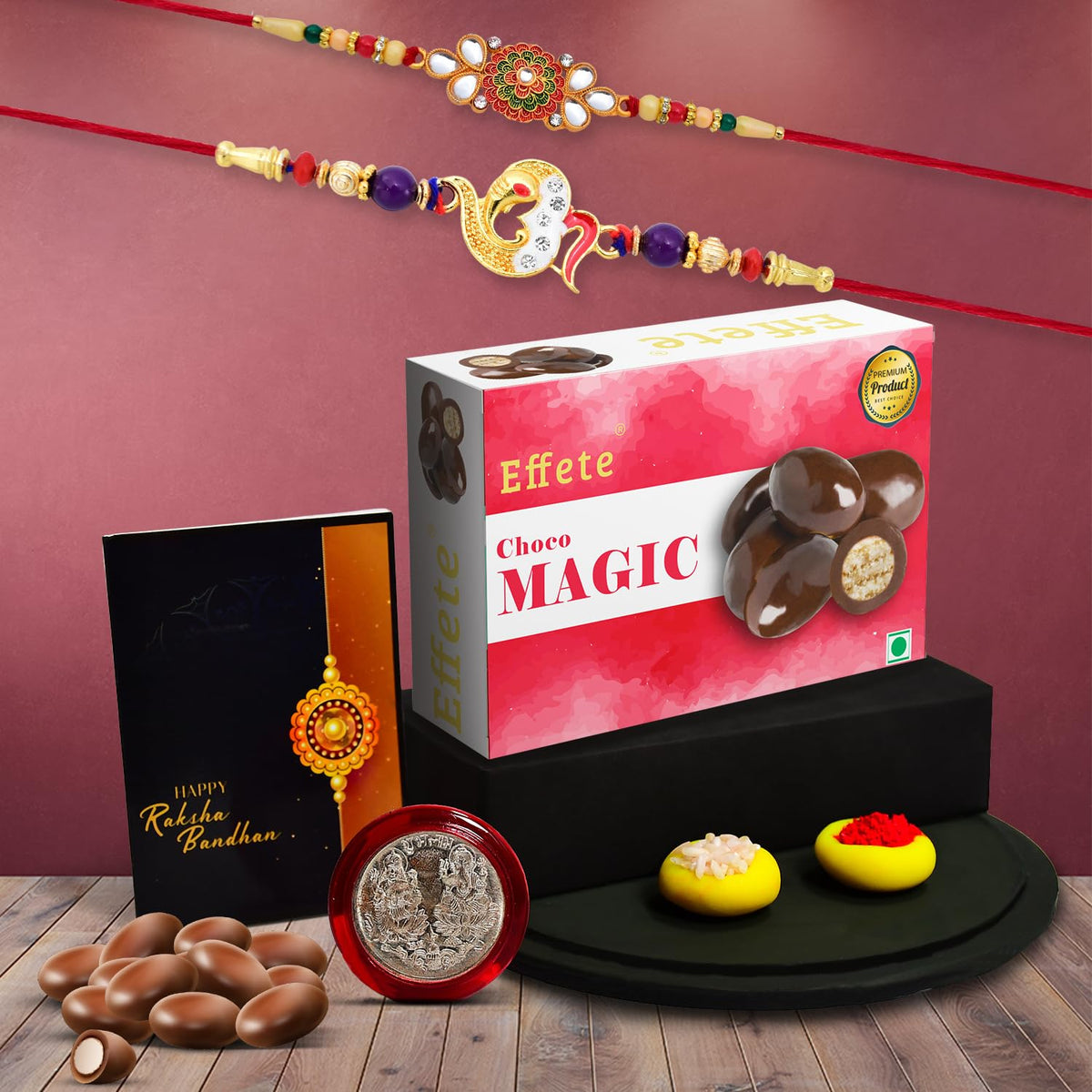 (K2_410+411_CM32) Rakhi Combo with Chocolate Magic 32gm, Rakhi for brother with gift, chocolate gift pack, rakhi with Chocolate Gift Hemper, Fancy Rakhis for men, Set of 2 Rakhi