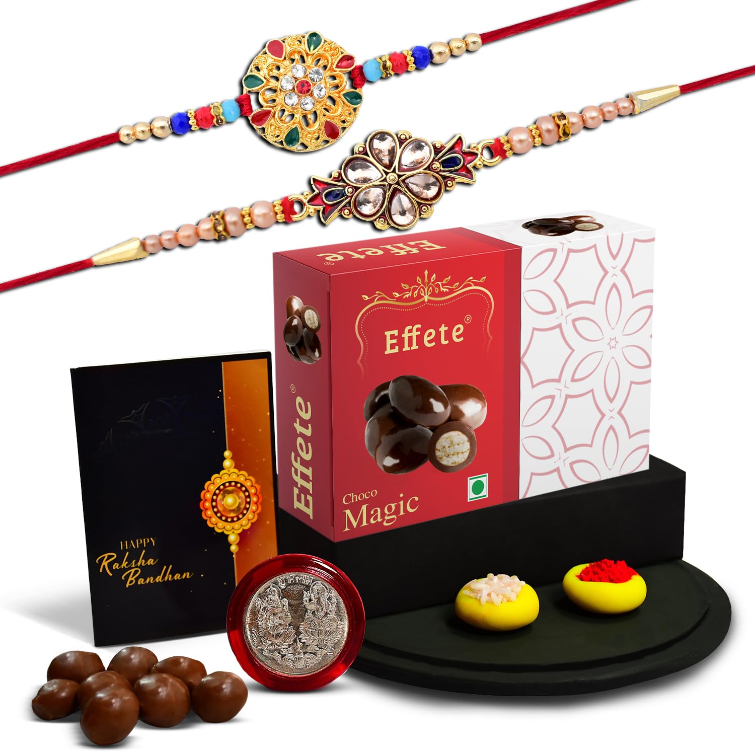(K2_429+430_EM32) Rakhi Combo with Chocolate Magic 32gm, Rakhi & Chocolate for brother, Rakhi with chocolate, rakhi with gift, Rakhi Combo, Set of 2 Rakhi, Chocolate